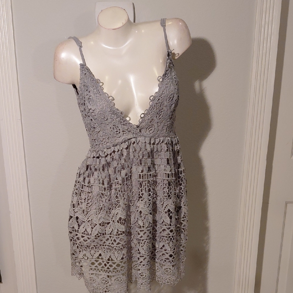 Lace Crochet Grey Mini Dress